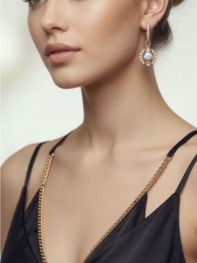 Swarovski Gold Plated Caged Crystal Drop Lever Back Earrings